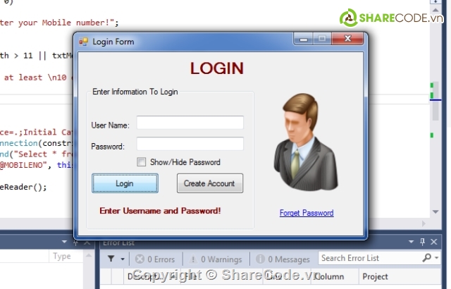 lập trình C#,Login With Database,SQL Server,Register And Retrieve