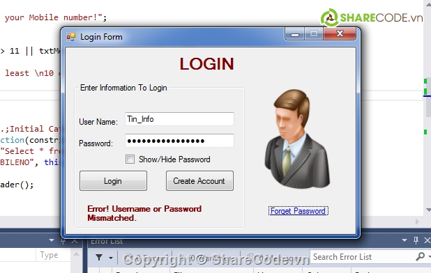 lập trình C#,Login With Database,SQL Server,Register And Retrieve