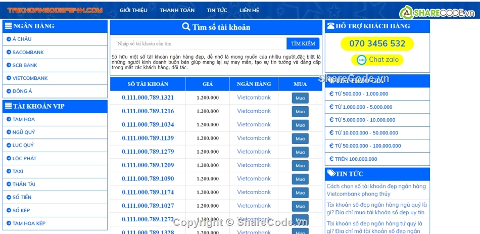 mã nguồn bán số tài khoản,web bán số tài khoản,code web bán số tài khoản