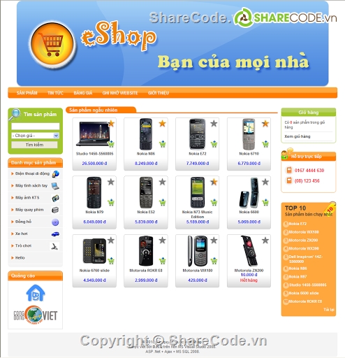 Eshop,Quản lý bán hàng,Asp.net,web ban hàng,web bán điện thoại