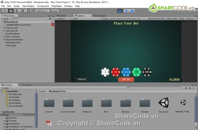 source game,playmaker,Blackjack Pro,code đánh bài,game unity,code game