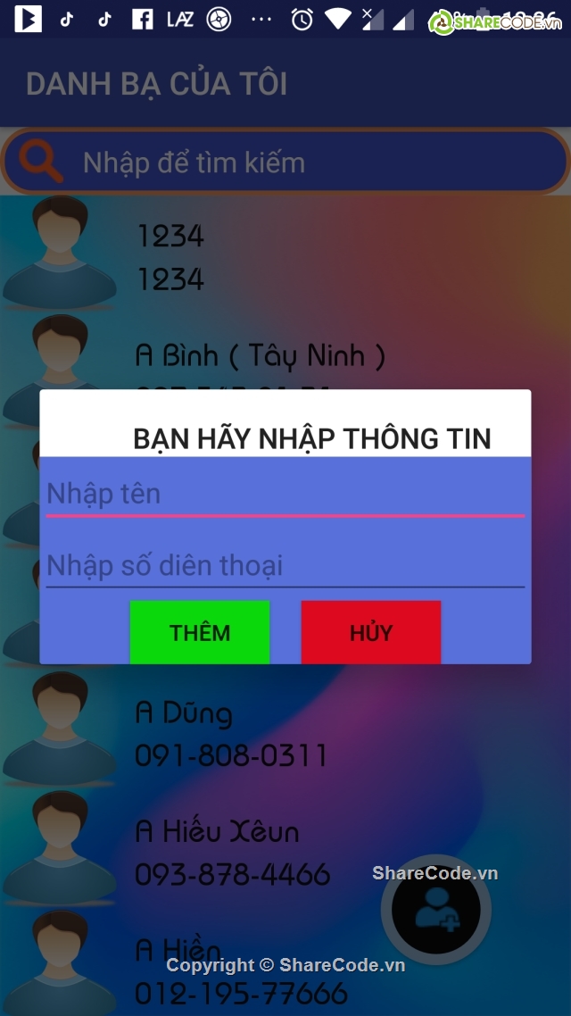 danh bạ điện thoại,Content Provider,ứng dụng android,Ứng Dụng Danh Bạ