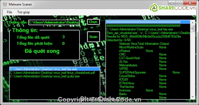 quét virus,virustotal,diệt virus,hàm băm,Source code quét virus,Quét Virus sử dụng API