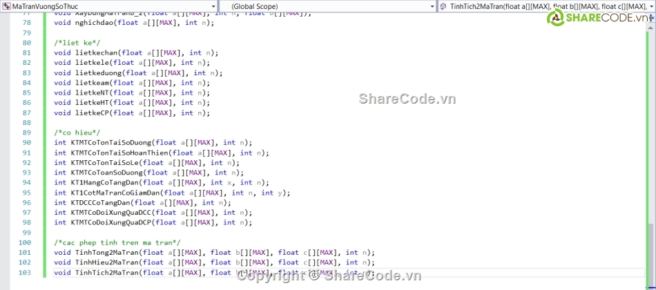 ma trận vuông C++,Code ma trận vuông,ma trận vuông,đồ thị ma trận vuông số thực