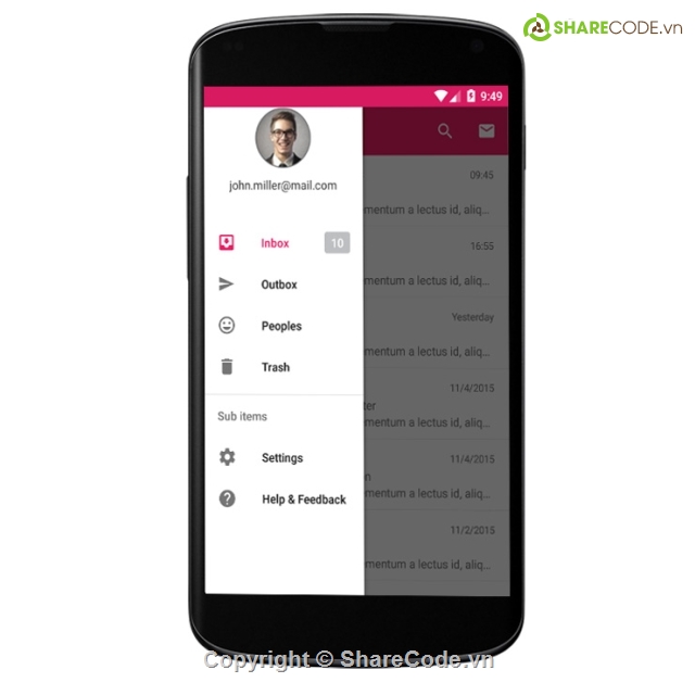 Material Design,Drawer Navigation,Ứng dụng hộp thư,ứng dụng hộp thư,ứng dụng soạn thư