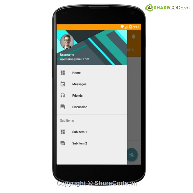 Material Design,chat SMS,Drawer Navigation,Material Design  Android,Ứng dụng nhắn tin,android sms app