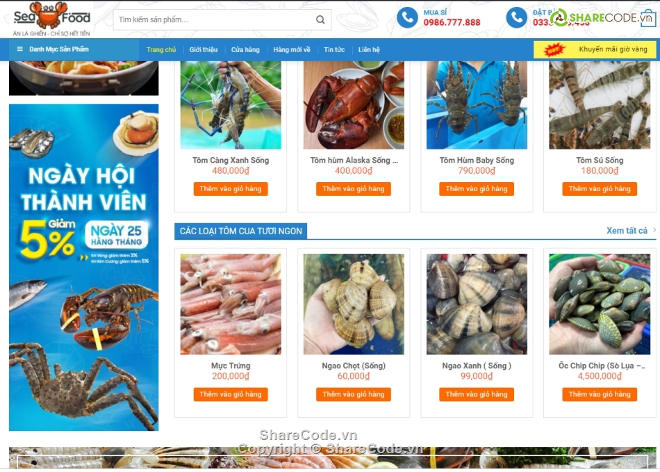 Code website hải sản,Code website bán hải sản,Theme hải sản,Mẫu web hải sản