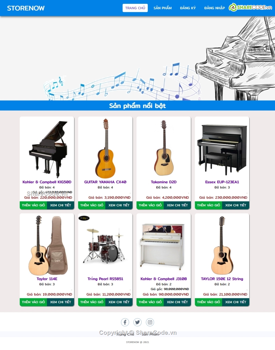 Code PHP web bán hàng,Web bán hàng,Sharecode,Source code web,Web bán hàng nhạc cụ,nhạc cụ PHP & MySQL