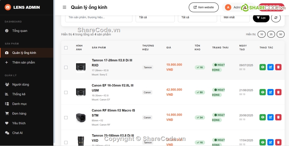 Laravel,PHP,e-commerce,bán hàng,ống kính máy ảnh,xác thực email
