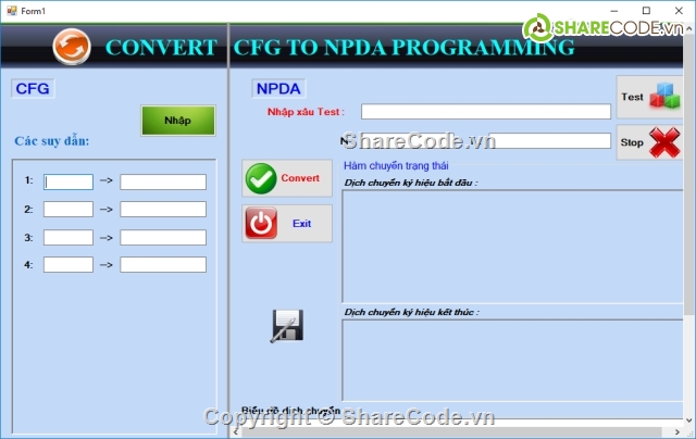 bài tập lớn,automat và ngôn ngữ hình thức,Chuyển từ CFG sang NPDA,Convert CFG to NPDA