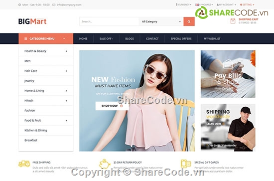 Code web bán hàng,Code web bán,theme opencart bán hàng đẹp,Pav Bigmart,web bán hàng thương mại