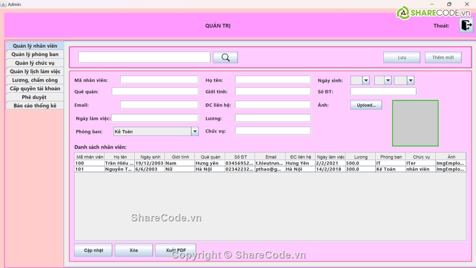 quản lý nhân sự,phầm mềm quản lý,jsp