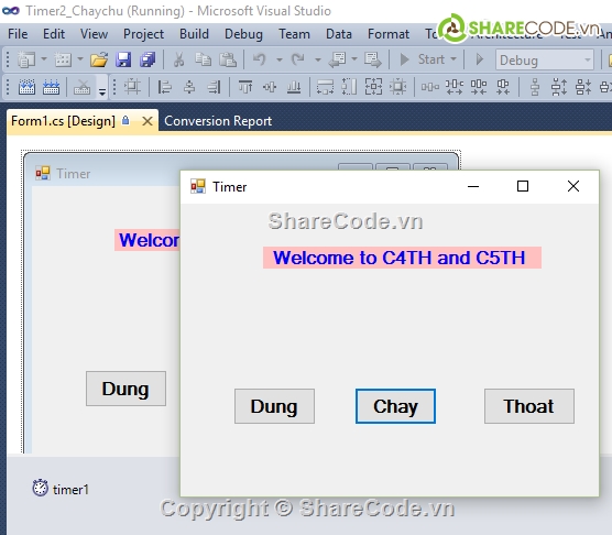 Lập trình C#,phần mềm chạy chử,Ứng dụng timer