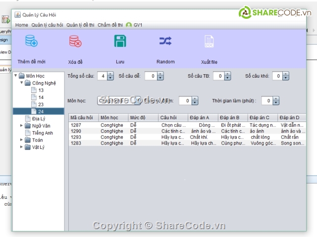 thi trắc nghiệm,Ứng dụng trắc nghiệm,phần mềm đảo đề thi Java,chấm thi online,đề thi trắc nghiệm