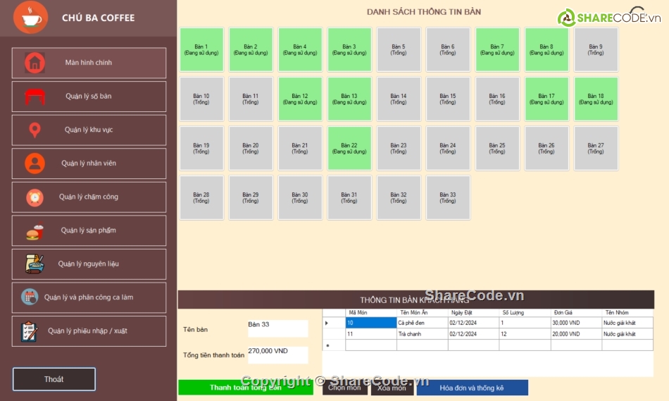 quản lý,đa chức năng,hệ thống,hệ thống quản lý quán cafe,phần mềm quản lý
