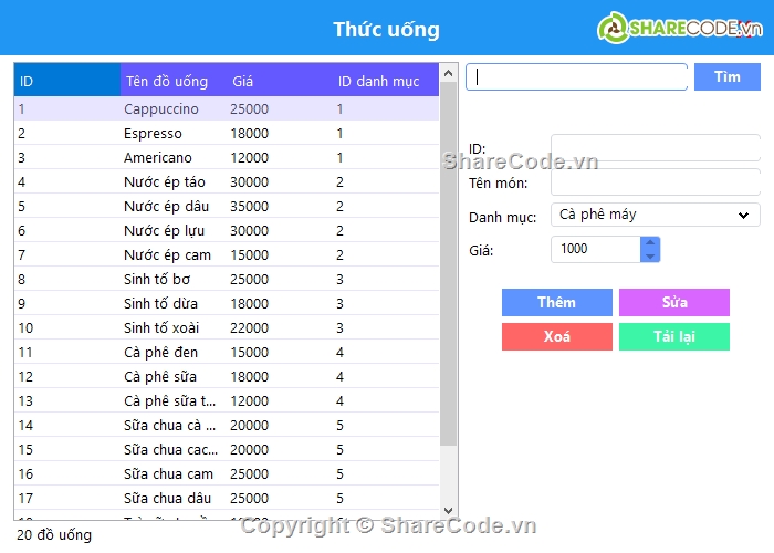 quản lý cà phê,quản lý c#,cà phê c#,Phần mềm quản lý đại lý cà phê