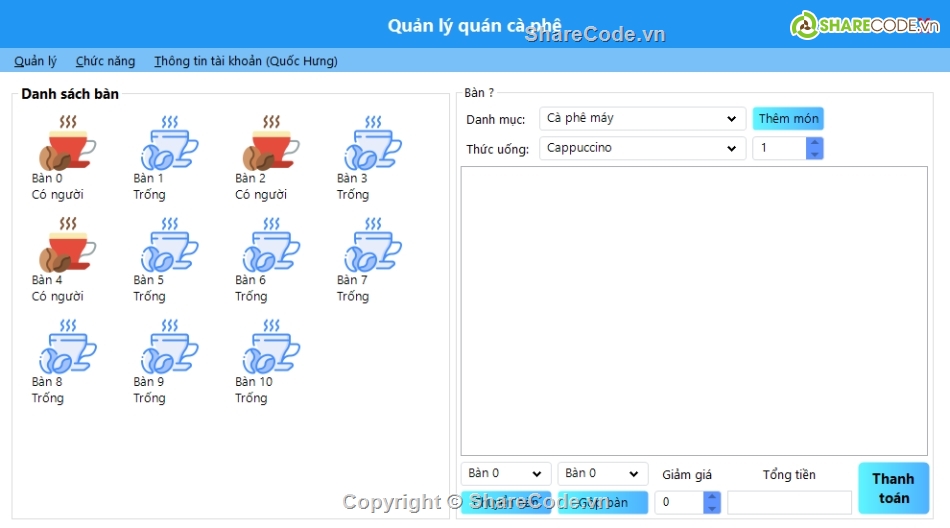 quản lý cà phê,quản lý c#,cà phê c#,Phần mềm quản lý đại lý cà phê