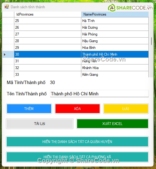 tỉnh thành,Phần mềm quản lý hành chính,Phần mềm quản lý C#,63 tỉnh thành việt nam,địa giới hành chính việt nam,cơ sở dữ liệu địa giới hành chính