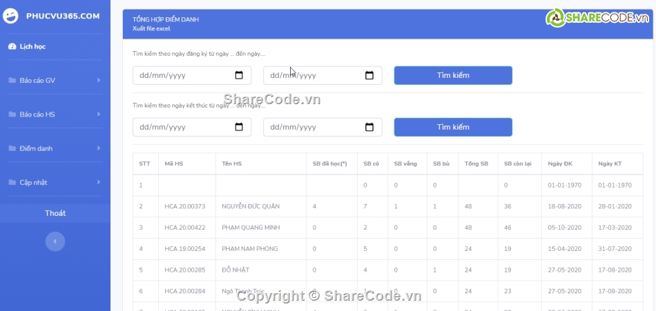 phân mềm quản lý,quản lý điểm danh,phân công công việc,Code quản lý điểm danh