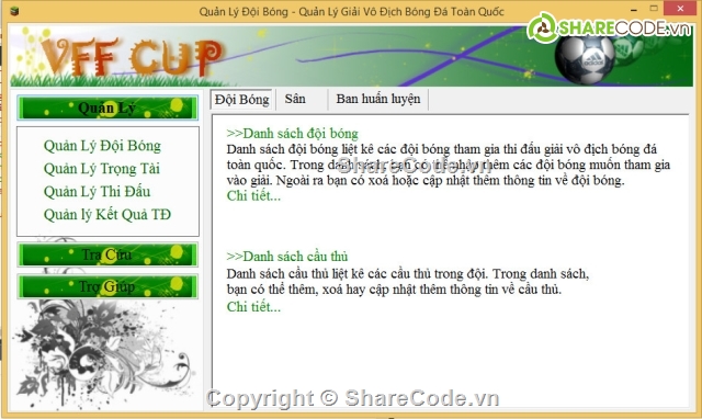 quản lý bóng đá,quản lý giải bóng đá,phần mềm quản lý,Đồ án quản lý,Code quản lý