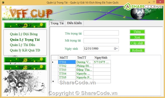 quản lý bóng đá,quản lý giải bóng đá,phần mềm quản lý,Đồ án quản lý,Code quản lý