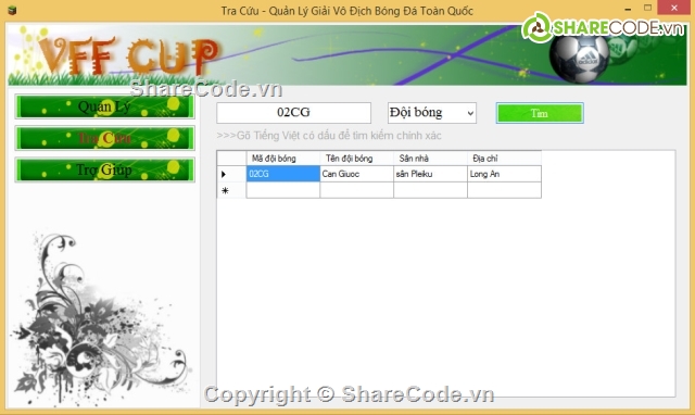 quản lý bóng đá,quản lý giải bóng đá,phần mềm quản lý,Đồ án quản lý,Code quản lý
