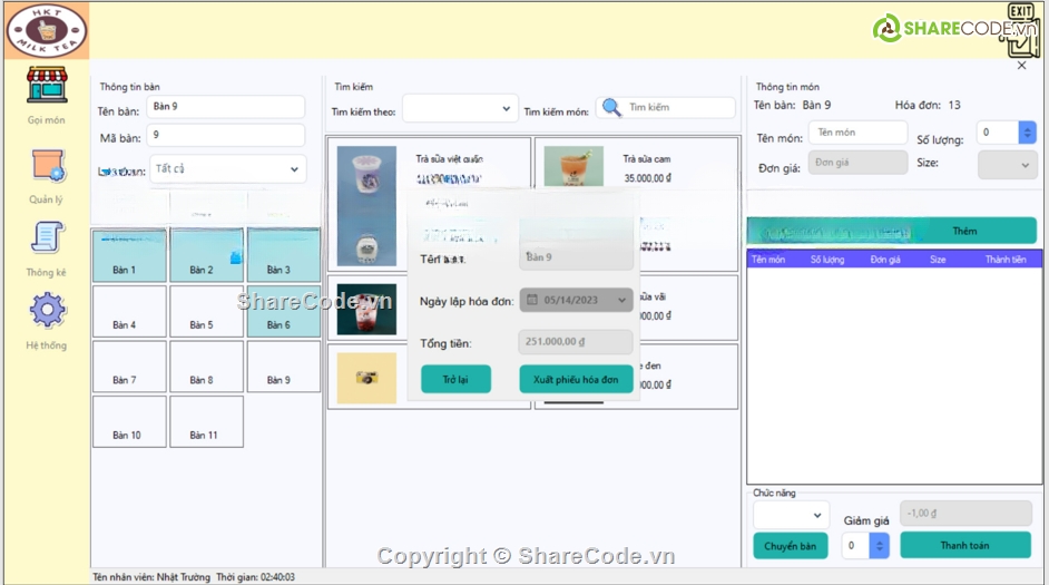 C#,quản lý,báo cáo,quán ăn,quản lý quán ăn