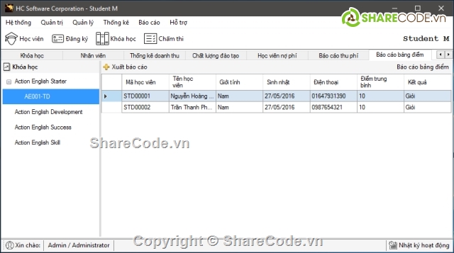 quản lý trung tâm ngoại ngữ,Quản lý Tin học,Phần mềm Quản lý,công nghệ Entity Framework,Trung tâm anh ngữ,Quản lý học viên