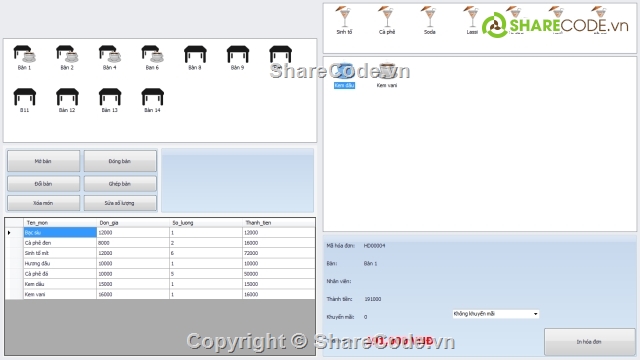 quản lý cafe,quản lý  Quán Cafe,quản lý tính tiền,code quản lý tiền thu chi c#