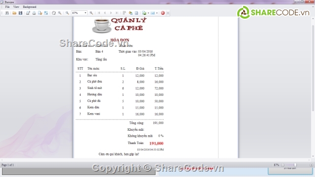 quản lý cafe,quản lý  Quán Cafe,quản lý tính tiền,code quản lý tiền thu chi c#