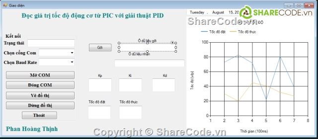 PID,giải thuật PID,RS232,Pic16F887,PID tốc độ động cơ,máy tính ứng dụng