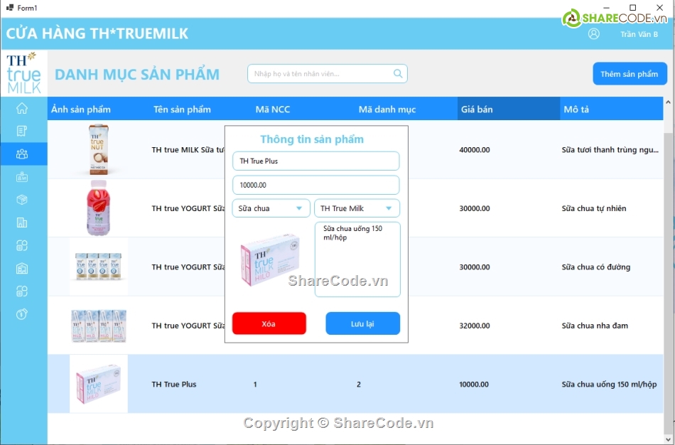 Code phần mềm quản lý,Share code,C# Quản lý cửa hàng,TH,sữa,Bài tập lớn Winform