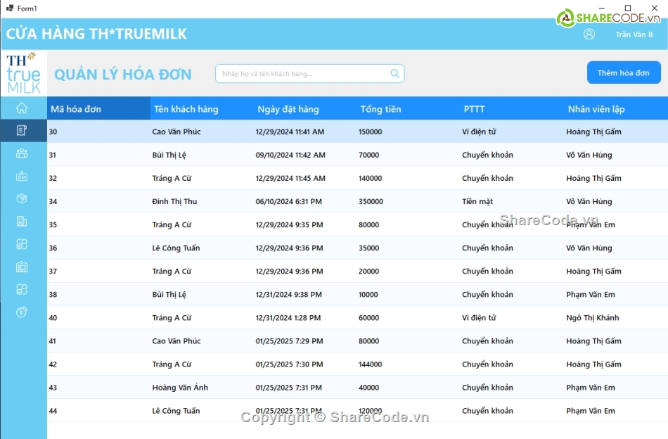 Code phần mềm quản lý,Share code,C# Quản lý cửa hàng,TH,sữa,Bài tập lớn Winform