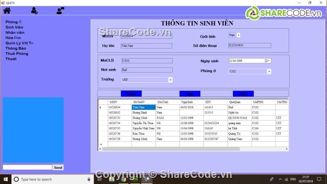 Quản lý kí túc xá,code quản lý kí túc xá sinh viên c#,KTX