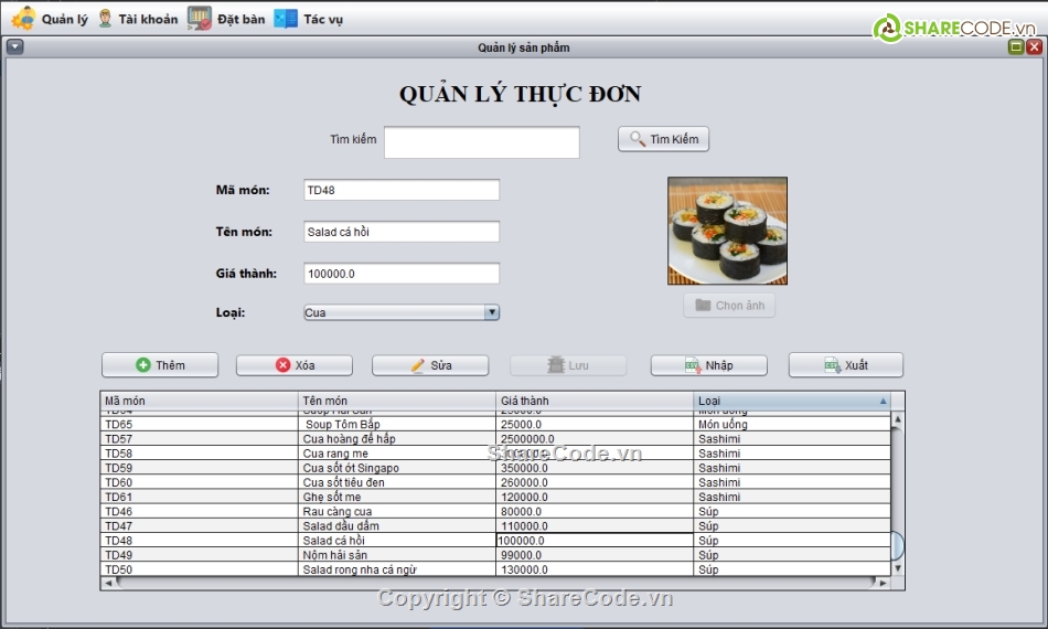java,quản lý java,nhà hàng