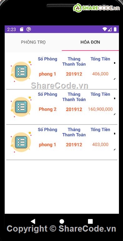 quản lý nhà trọ,code quản lý nhà trọ,Quản Lý Nhà Trọ - SQLite