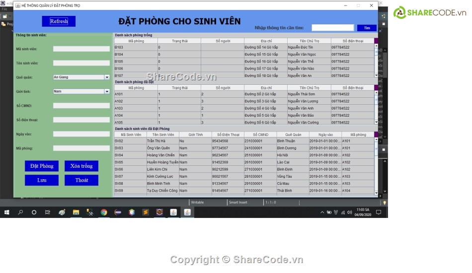 kết nối sql server,Phòng trọ,Quản lý phòng trọ,phòng trọ sinh viên Java