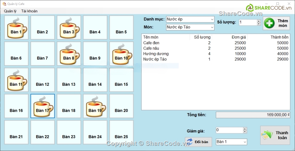 quản lý cà phê,quản lý c#,cà phê c#