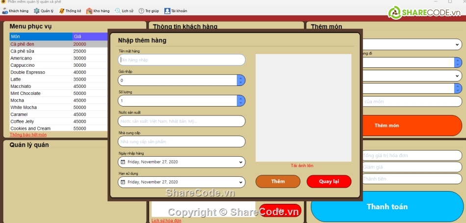 Quản lý quán cà phê,quán lý cà phê,Quản lý quán cà phê C#