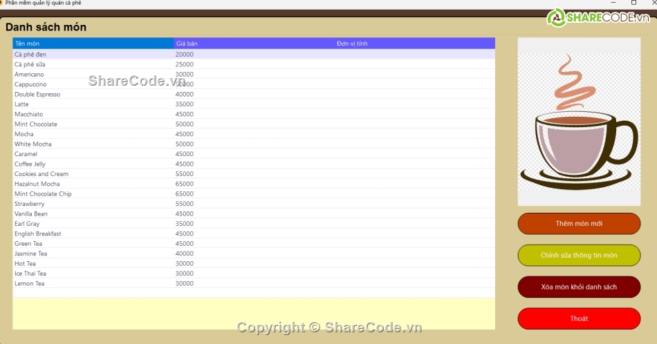 Quản lý quán cà phê,quán lý cà phê,Quản lý quán cà phê C#