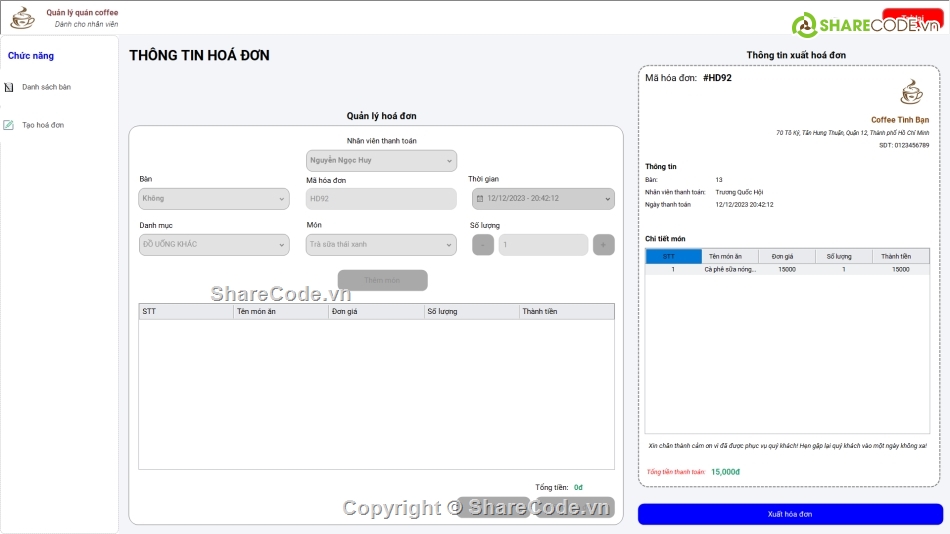 Quản lý quán cà phê,Application,.NET