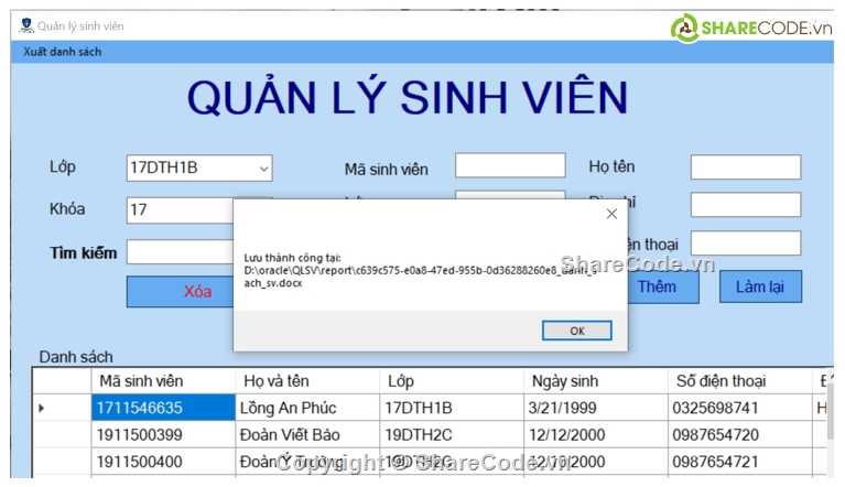 báo cáo,Quản lý sinh viên,Codehay