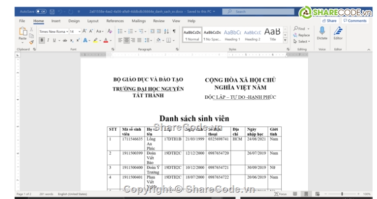 báo cáo,Quản lý sinh viên,Codehay