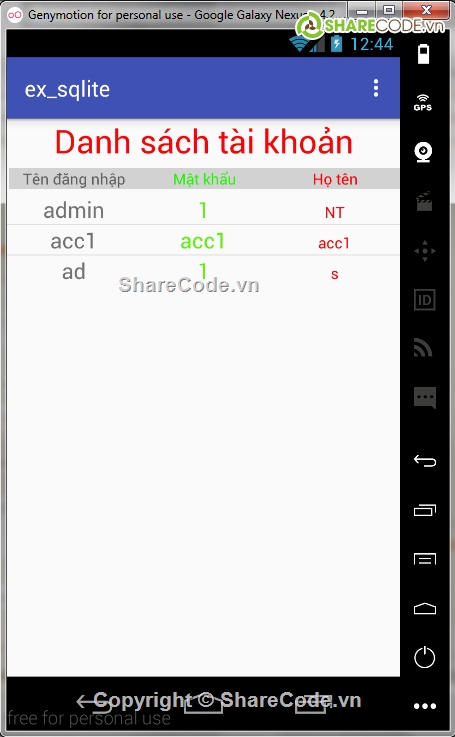 android,Quản lý tài khoản,sqlite in android,danh sách tài khoản,quản lý chi tiêu,quản lý thu chi