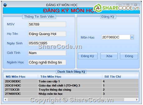 Đồ án Visual C#,Đồ án môn học Visual C#,quản lý môn thi,quản lý đăng ký,đăng ký học