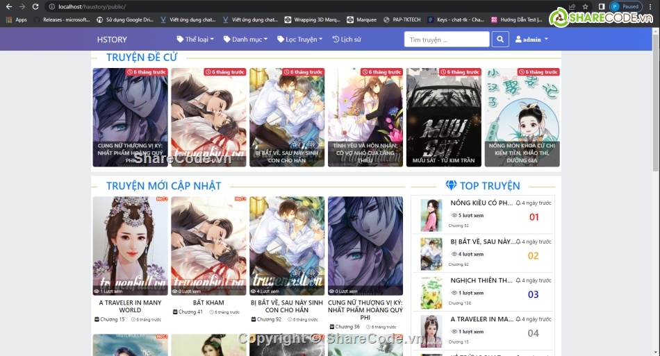 Đồ án web truyện chữ,Share code,Website truyện chữ,frameword Laravel,source code website