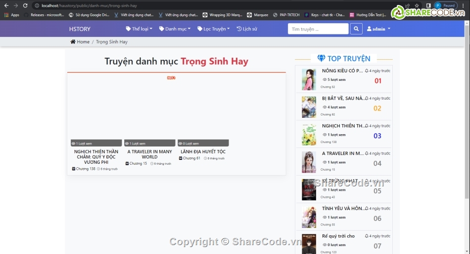Đồ án web truyện chữ,Share code,Website truyện chữ,frameword Laravel,source code website