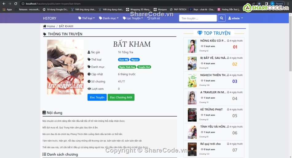 Đồ án web truyện chữ,Share code,Website truyện chữ,frameword Laravel,source code website