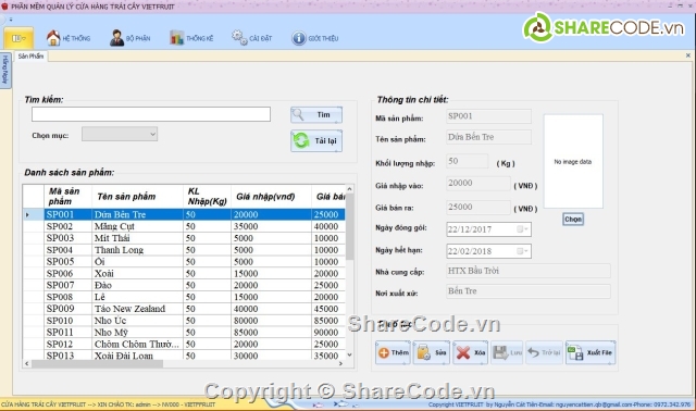 phần mềm quản lý c#,full code + báo cáo C#,Quản lý trái cây,quản lý trái cây VietFruit C#