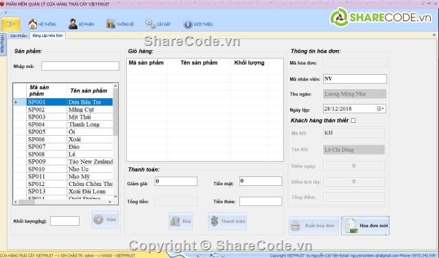 phần mềm quản lý c#,full code + báo cáo C#,Quản lý trái cây,quản lý trái cây VietFruit C#